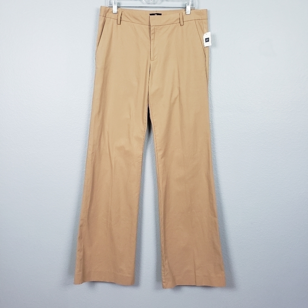 Women's GAP Flare Khakis Tan Sz 10 Tall Academia Normcore Workwear Preppy